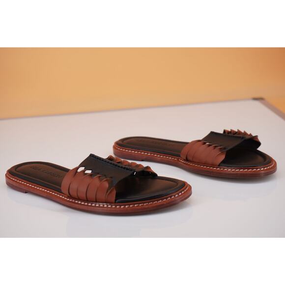 Ulla Johnson Ameya Black Brown Twisted Leather Slide Sandal 37 New Flat $420 - Picture 2 of 12